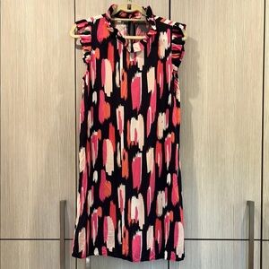 Mary Square Sleeveless Shift‎ Dress | Pink, White, Navy Abstract Design | Small